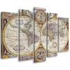 Five Piece Picture Canvas Print Old World Map Retro