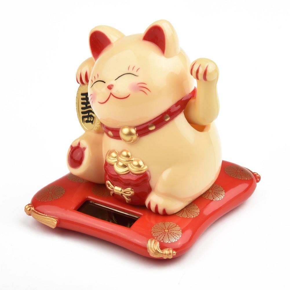 2 5 Inch Japanese Solar Wave Lucky Cat Solar Powered Car and Home Decoration with Moving Paw Plastic Fortune Cat Figurine