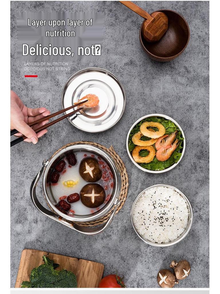 Double-Layer Stainless Steel Insulated Lunch Box – Drum-Shaped Bento for Students & Office Workers.