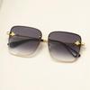New Fashion Lady Oversize Rimless Square Bee Sunglasses Women Men Small Glasses Gradient Sun Glasses Female UV400