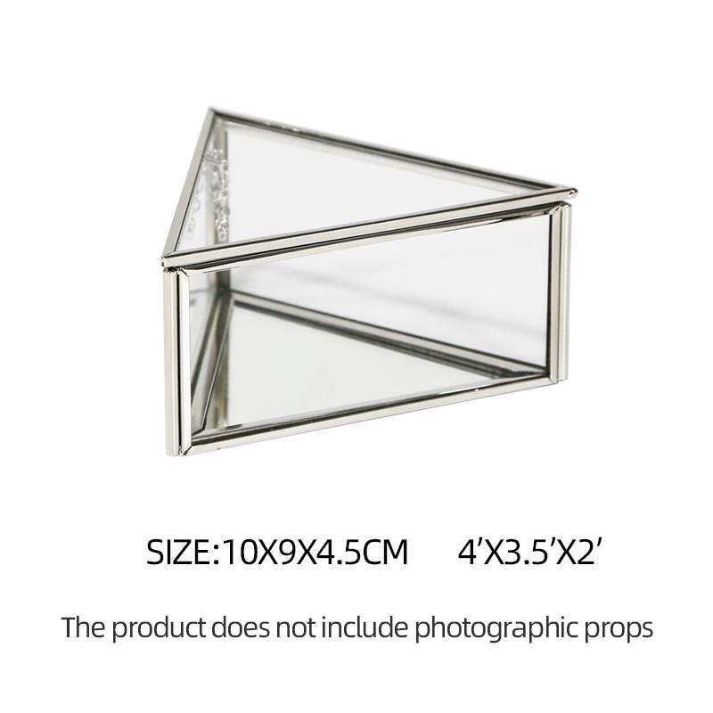 2021 Metal Small Glass Silver Trilateral Jewelry Boxes Transparent Trinket Organizer With Golden Edge and Lid