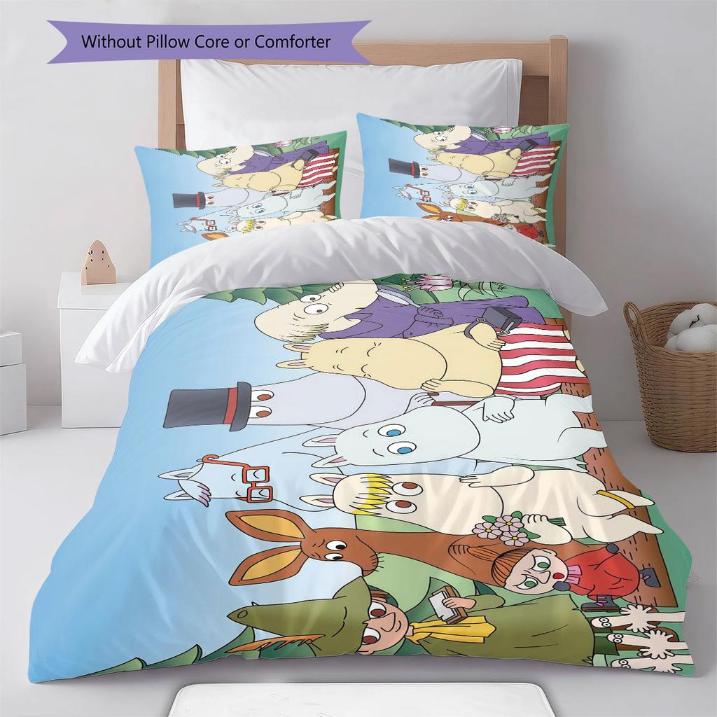 Moominvalley Pattern Bedding Home Decoration Birthday Gift ( 1 duvet cover + 2 pillowcase, without core),fan merchandise.