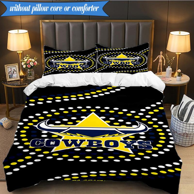 3PCS North Queensland Rugby Bedding Set 2D Printing (Includes 1 Duvet Cover + 2 Pillowcases Coreless), Bedroom decor,Fan gift