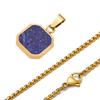 Square Pendant Necklace For Women Men, Stainles Steel Gemetric Lapis Lazuli Necklace Jewelry