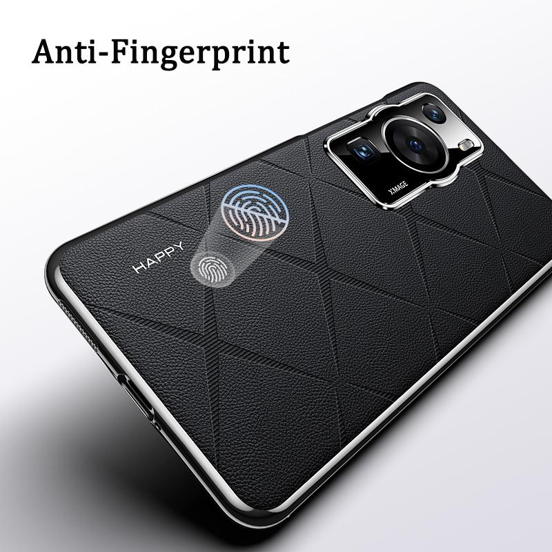 KEYSION Grid Pattern PU Leather Case for Huawei P60 P60 Pro Plating PC Camera Protection Phone Back Cover for Huawei P60 Pro
