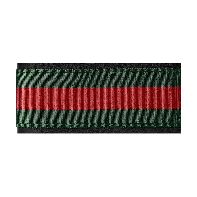 Gucci Черный мужской кожаный кошелек с красно-зеленой полосатой отделкой