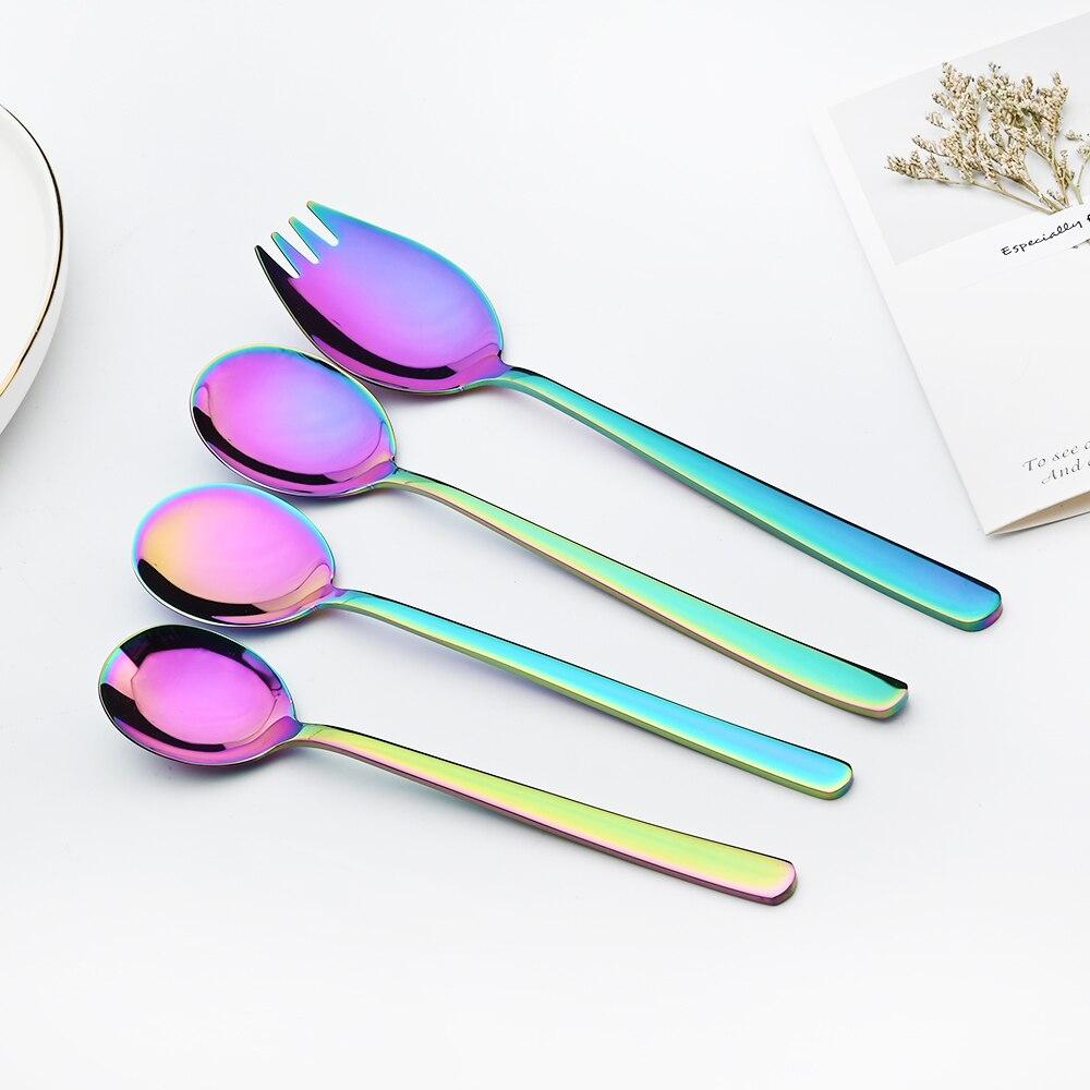 Gold 18/10 Stainless Steel Colorful Creative Design Kitchen Tableware Sporks Dessert Fork Spoon Noodles Salad Fruit Dinnerware