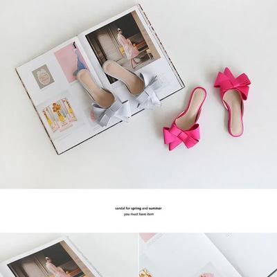 Шелковые балетки с острым носком, женская летняя обувь, популярная в сети, универсальные сандалии и тапочки с бантом баотоу