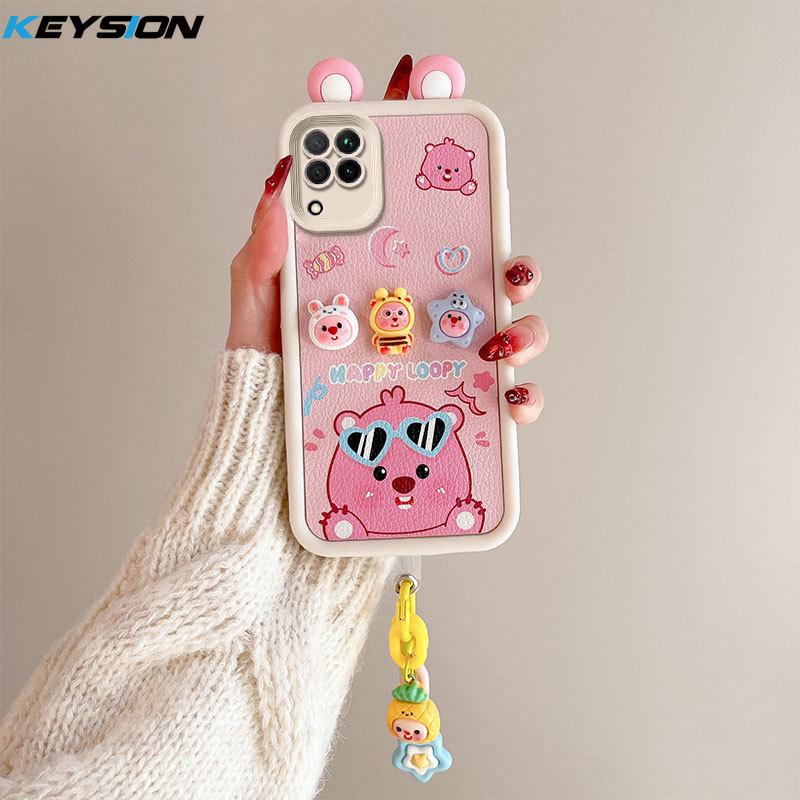 KEYSION Чехол с милым 3D-мультяшным ушком для Samsung A12 с браслетом, мягкий силиконовый противоударный чехол для задней панели телефона Galaxy M12