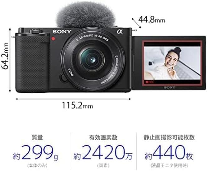 SONY VLOGCAM Mirrorless Camera Power Zoom Lens Kit with White W APS-C ZV-E10 (Included Lens SELP1650) Windscreen, ZV-E10L