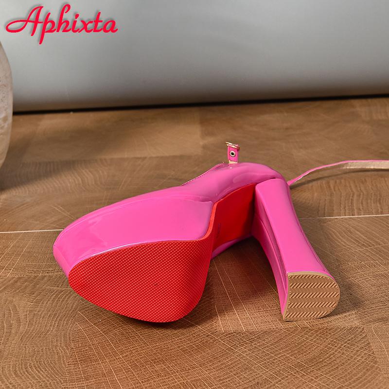 Мода Aphixta Супер Большие 50 Горячая Распродажа Вечеринка Диско Танцевальные Туфли-Лодочки Женские Платформа 5,5 см 16 см Супер Высокий Массивный Каблук Ремешок с Пряжкой Туфли-Лодочки