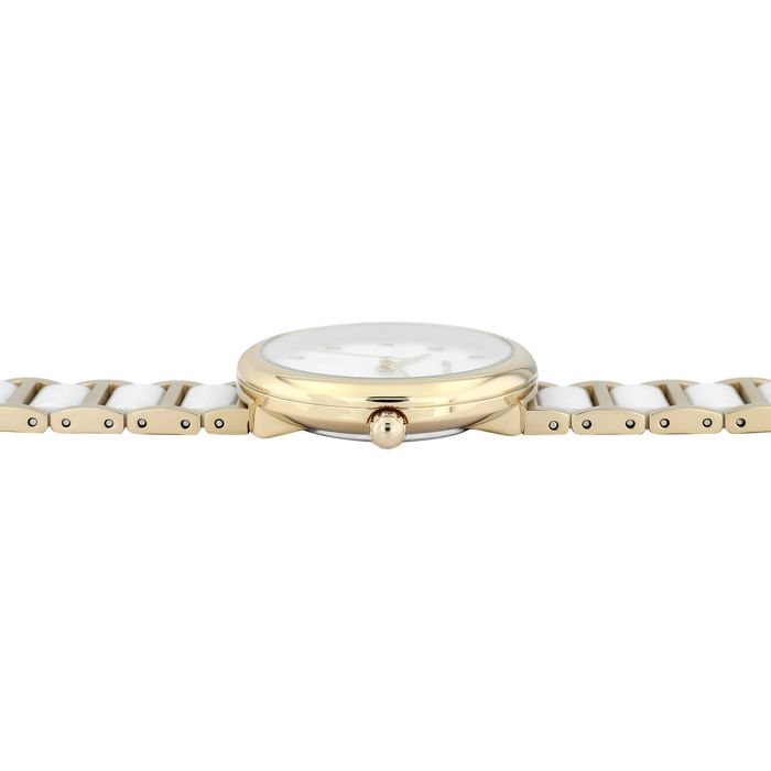 Montre - Alma - Doré acier inoxydable &amp; céramique blanche - Cadran nacré 33 mm - Étanchéité 5 ATM