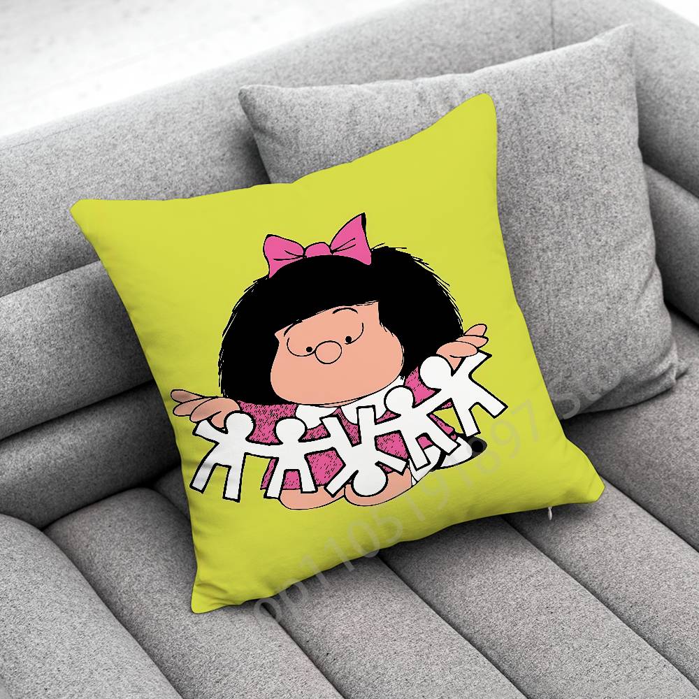 Cute M-Mafalda Girl Comic Throw Pillow Case For 45x45cm 40x40cm 55x55cm 50x50cm 30x30cm Square Car Pillowcase Shell