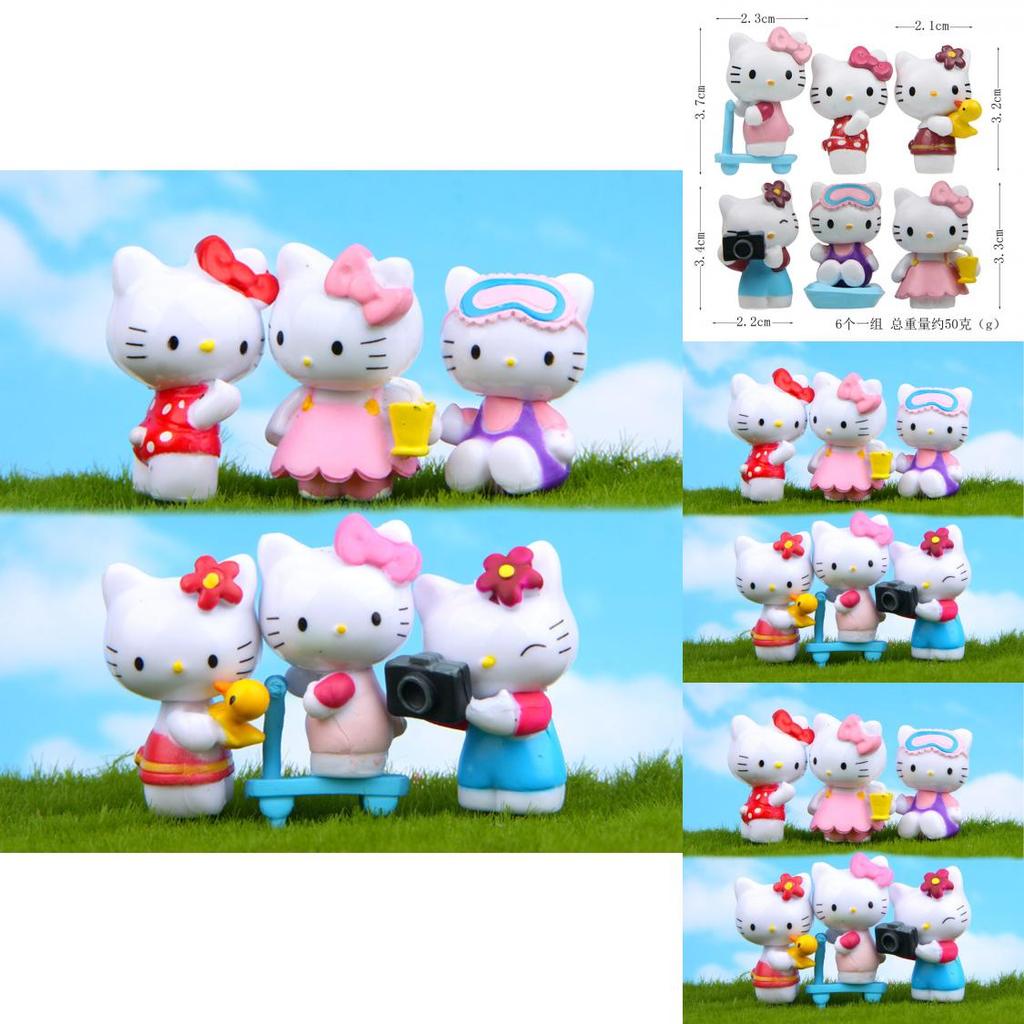 6pcs Hello Kitty Entertainment Scene Mini Model Ornament Set For Gift And Decoration