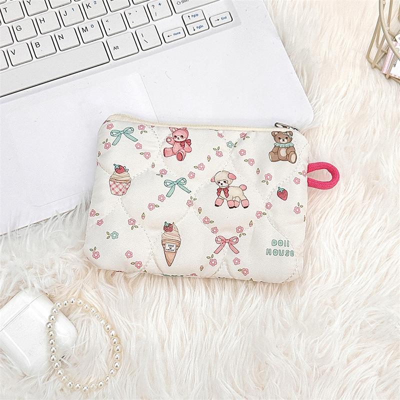 Ins Style Flower Coin Purse Cartoon Rabbit Clutch Bag Lipstick Earphone Sundries Storage Bag Wallet Pouch Mini Makeup Bag