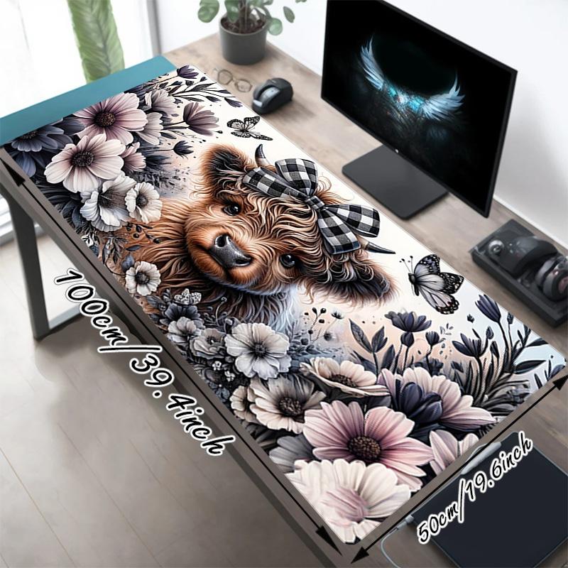 Floral Cow Xl Gaming Mouse Pad Nonslip Rubber Base Stitched Edge Waterproof Desk Mat For Pc Laptop Gamer Office Computer Accessories C927283