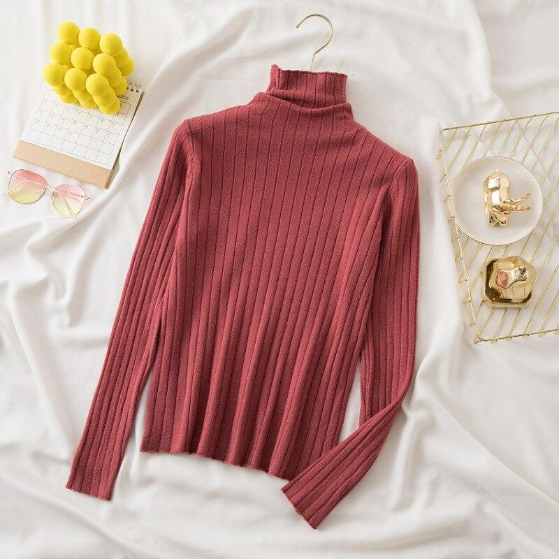 2023 зимний полосатый топ с высоким воротом, осенний модный тонкий однотонный пуловер с длинными рукавами, женский вязаный свитер, белый трикотаж 28733