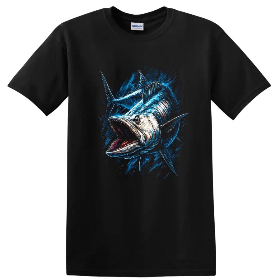 Fish Graphic T Shirt Cool Ocean Predator Tee Art Design Blue Water Background