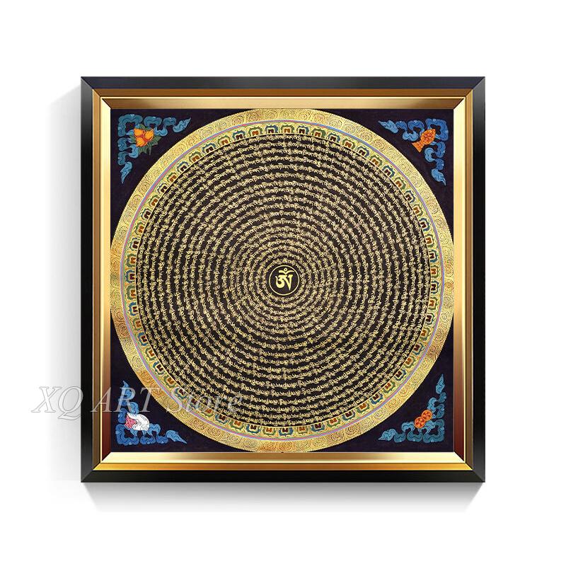 Мандала Храм Тибетская Танка Подвесная Картина Гостиная Декоративная Картина на Холсте Сердце Сутра Шесть Слов Мантра Безрамное