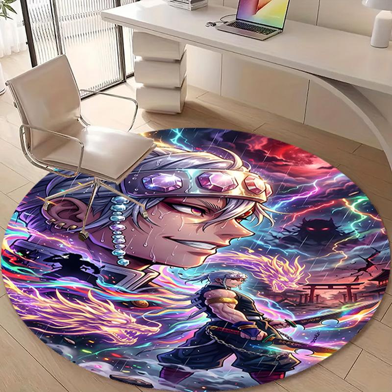 1pc Uzui Tengen Print Round Carpet Chair Round Carpet Suitable for Bedroom Living Room Home Decorative Carpet