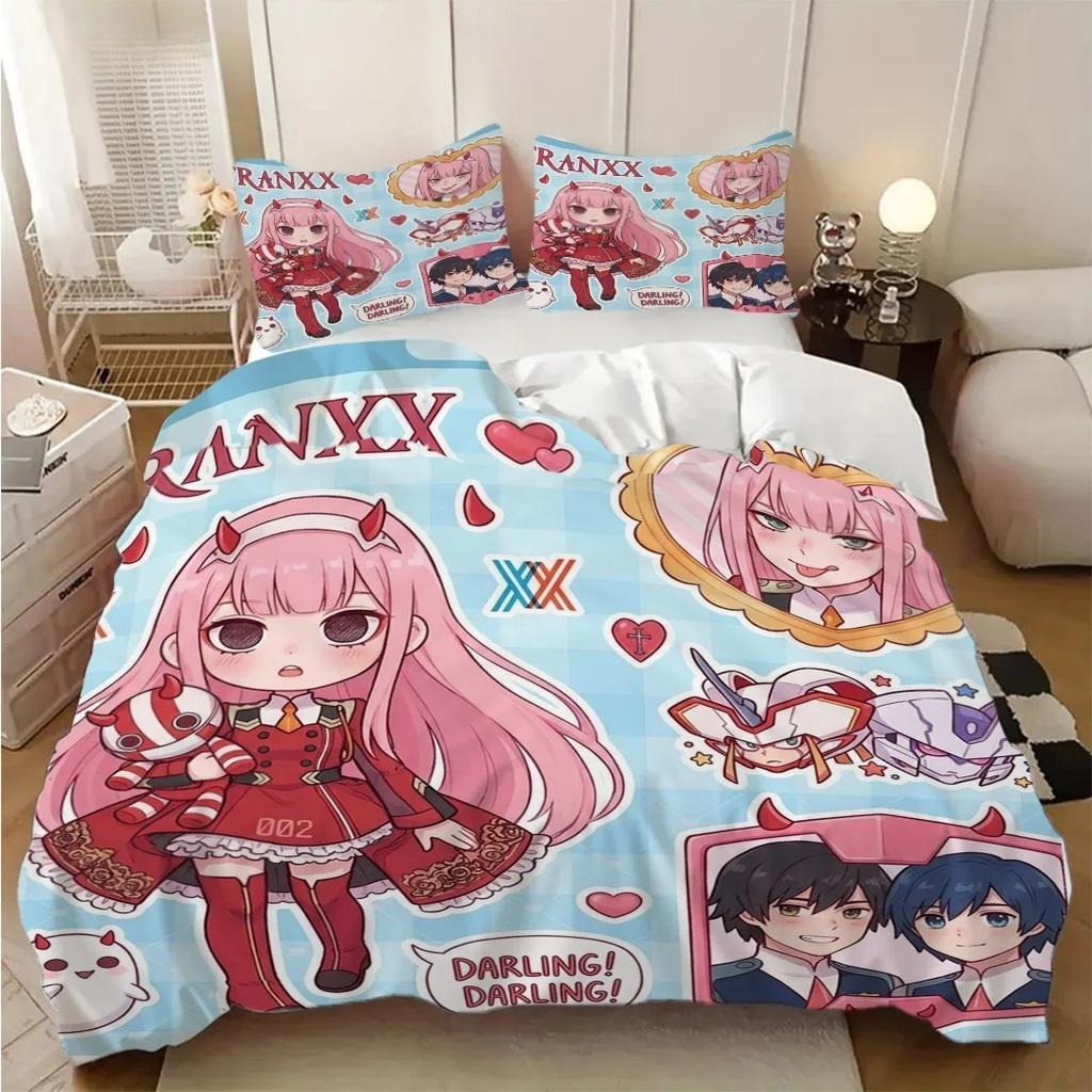 Duvet Cover Pillowcase DARLING in the FRANXX Bedding Set Kids Boy Girl Bedroom Decoration Single/Double/Queen Large Size Gift