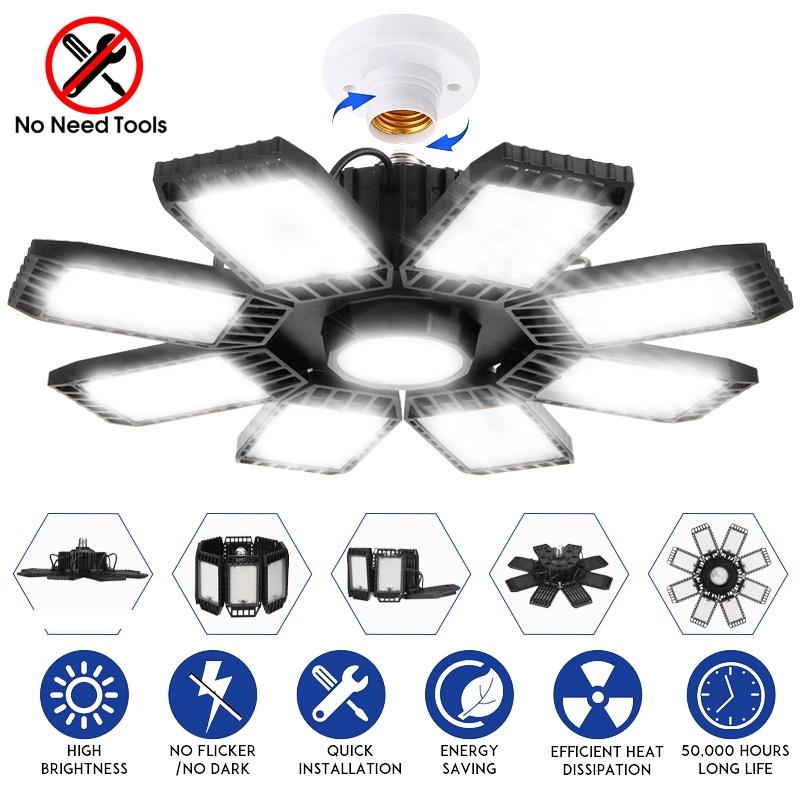 AC 85-265V 250W 6500K E27 Светодиодная лампа для гаража Регулируемая деформируемая лампа Потолочный светильник для магазина/склада/мастерской