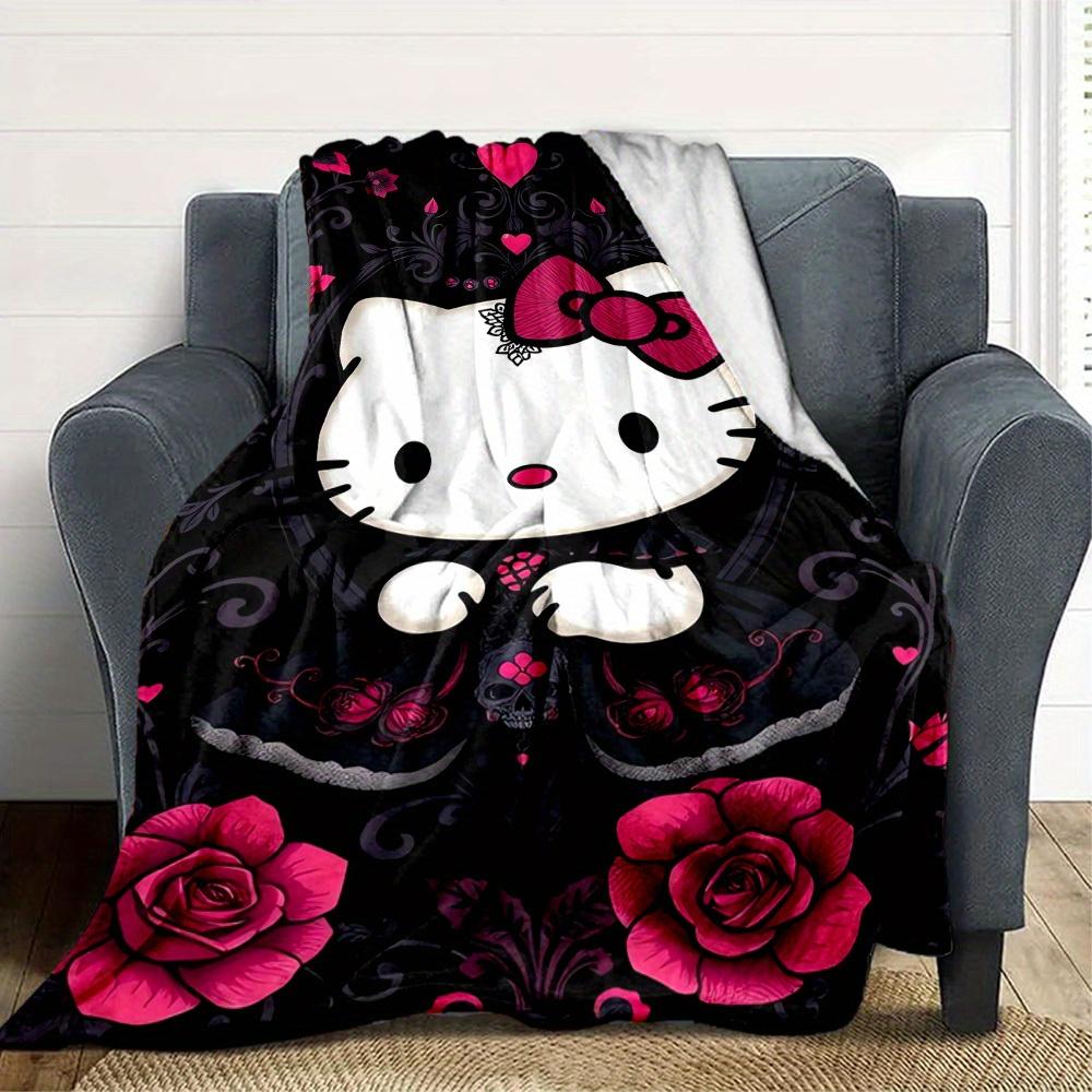 1pc Gothic, Roses, Kitty RV Blanket, Digital Printed Flannel Blanket, Multi-Purpose Four Seasons Hypoallergenic Quilt for Sofa, Bed, Office,