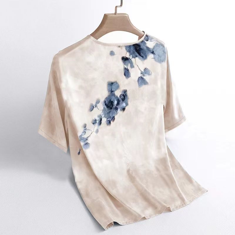 Футболка с короткими рукавами Ice Silk, женская летняя футболка с принтом, топ больших размеров