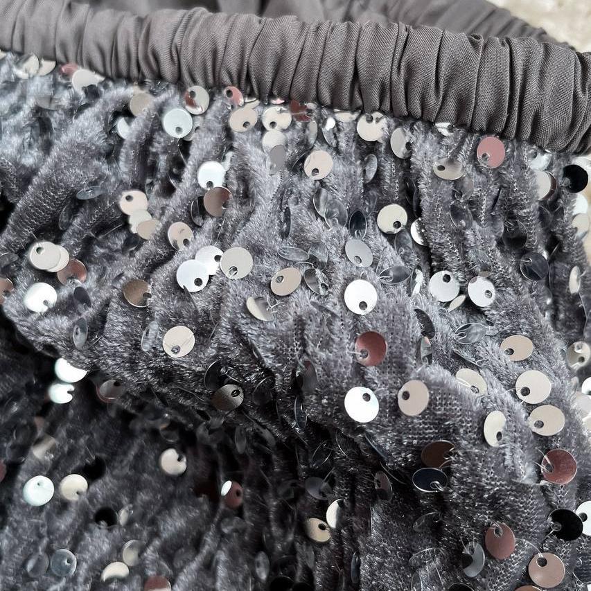 Осенне-зимнее сплошное бархатное платье миди с блестками, универсальная элегантная сексуальная женская юбка