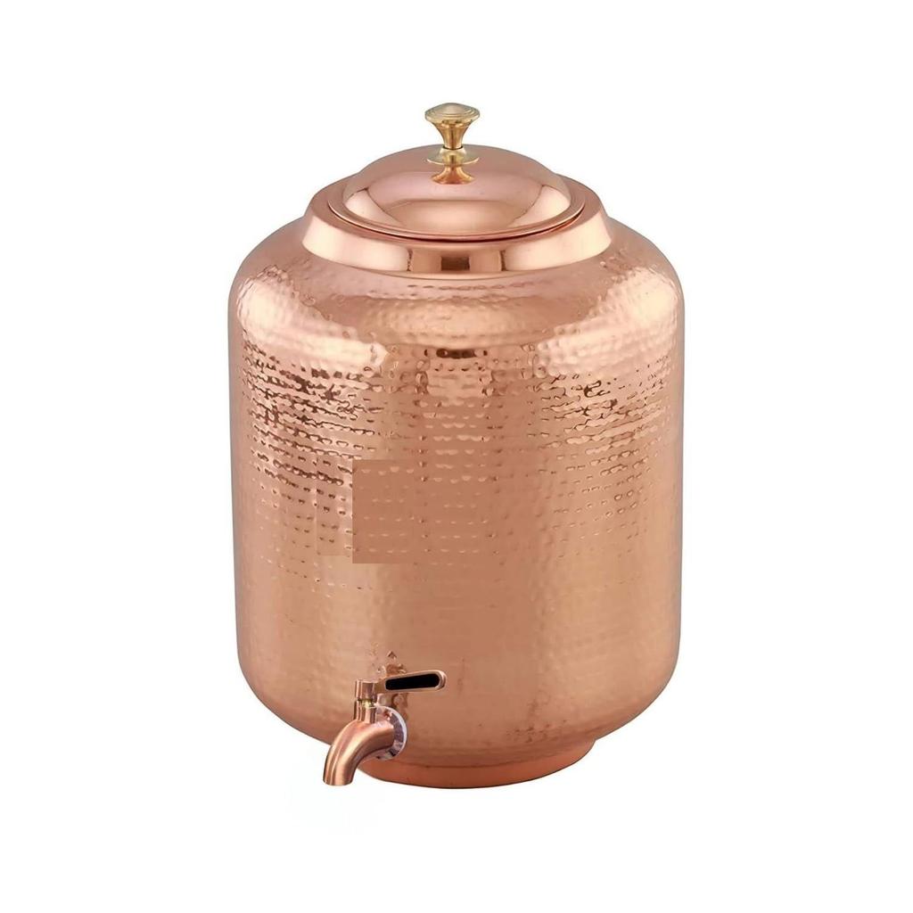 8 Litre Hammered Copper Water Dispenser (Matka) Container Pot with Pure Copper and Ayurvedic Health Benefits (8000 Ml)