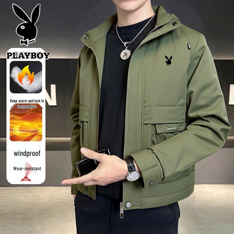 PLAYBOY Мужская осенне-зимняя куртка с капюшоном и утеплителем