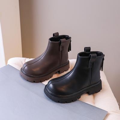 Корейская версия простых детских одинарных ботинок модные девочки и мальчики с одинаковыми короткими ботинками простые универсальные кожаные ботинки хлопковые ботинки