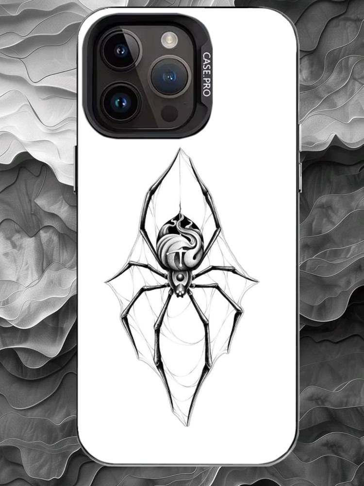 D-Dark Готический Чехол-Паук для Телефона iPhone 17 16 15 14 13 12 11 Pro Max Plus Серебристый Матовый Черный Чехол