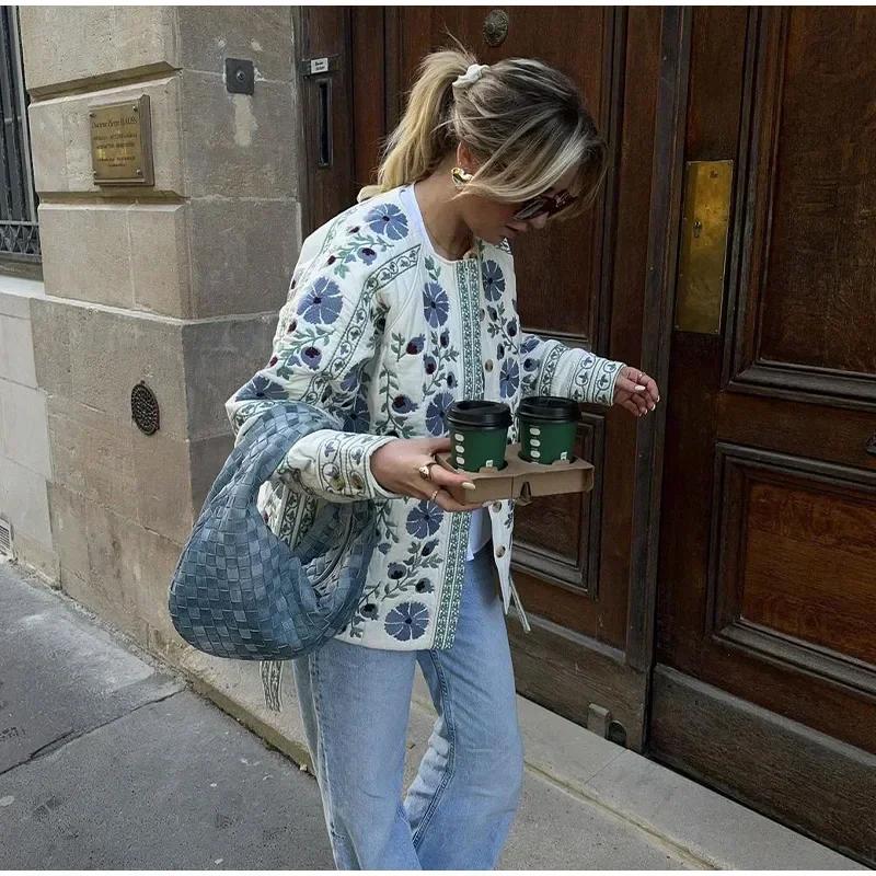 Куртка с принтом на шнуровке и подкладкой, женская, с длинным рукавом, свободный цветочный принт, однобортное стеганое пальто, повседневный топ большого размера для поездок на работу, осень-зима