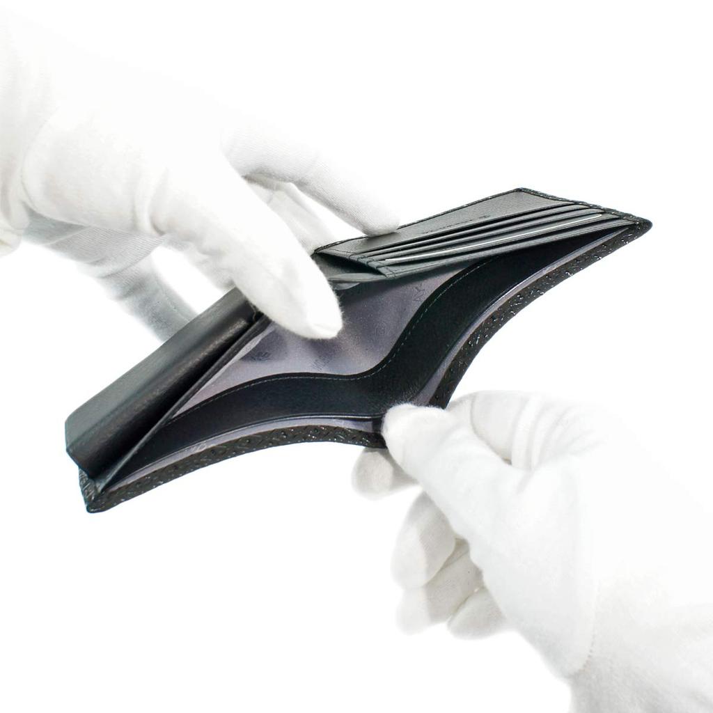 [Inden-ya] Инден Кошелек бифолд с отделением для купюр J и монетницей, Оленья кожа, Черный с черным лаком, Узор «Тыква-горлянка», 2006-01-007