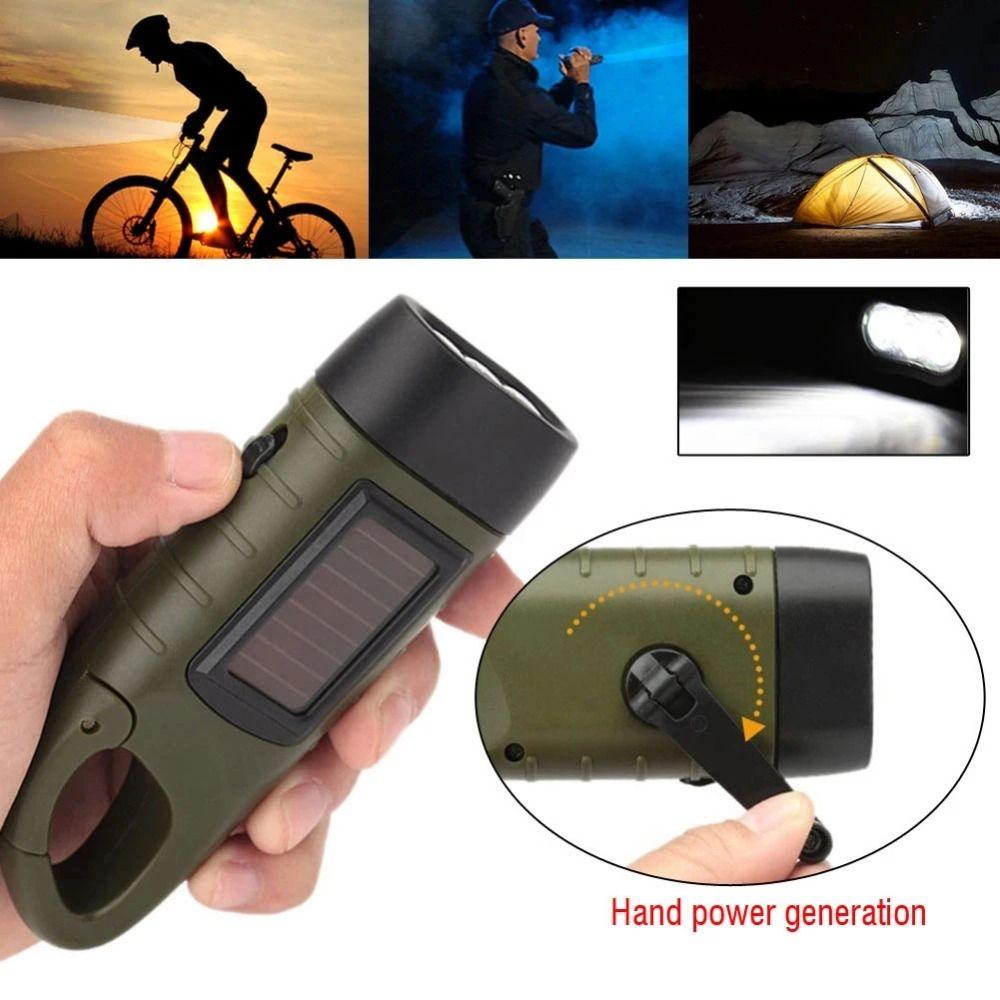 Solar Powered Charging Torch Hand Crank Outdoor Camping Flashlight Saving Space for Backpack