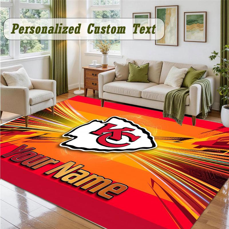 Crystal Velvet Square Rug Custom NameKansas City Chiefs Pattern Non Slip Home Floor Decor Rug