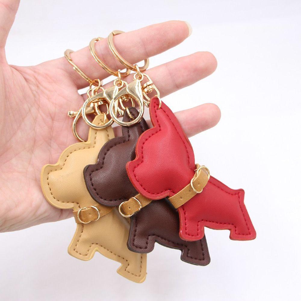 Cute Puppy PU Leather Dog Hanger Animal Dog Bulldog Bag Pendant Trendy Bulldog Keychain Women