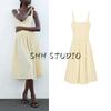 Spring New Women's Clothing French Style Design Texture Open Back Square Collar Sling Midi Skirt Dress 4813323