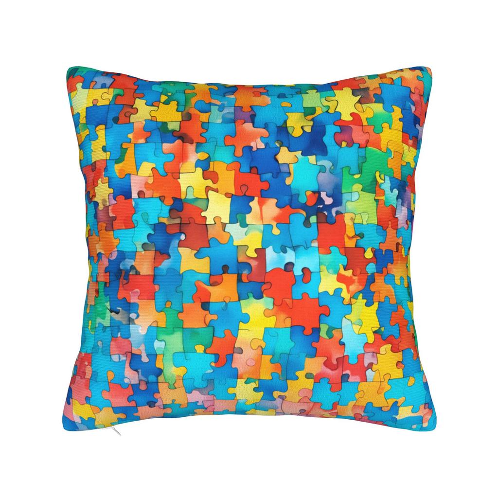 Vibrant Neon Dense Autism Puzzle Pillow Cover Comfy Cushion Cover Fashion Pillow Case For Sofa Car Home Decor