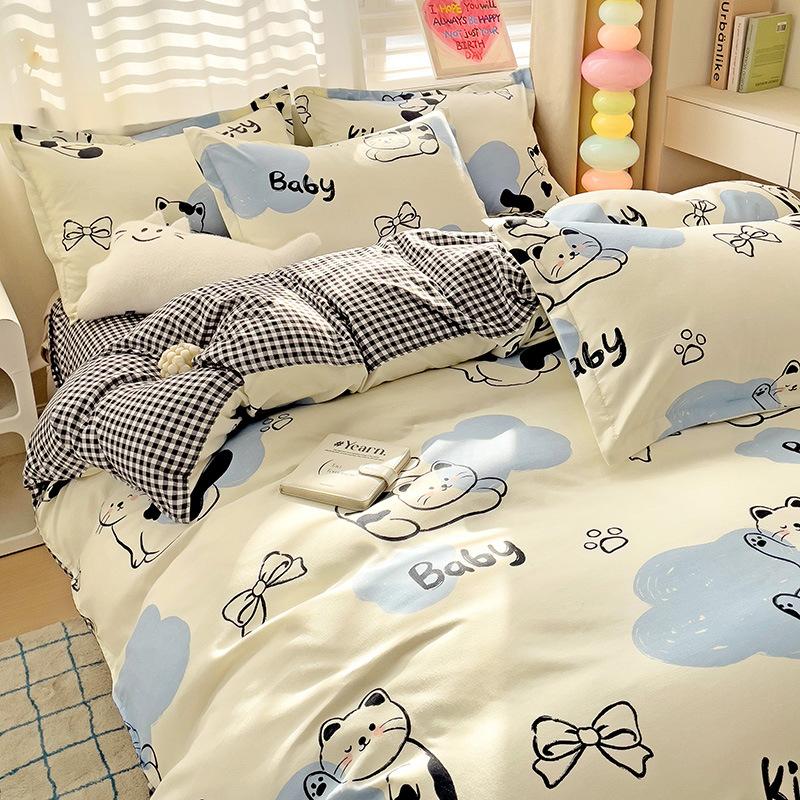 Утолщенный потертый комплект из четырех предметов, осенне-зимний комплект из хлопка из 4 предметов, простыня, пододеяльник, комплект наволочек, постельное белье.