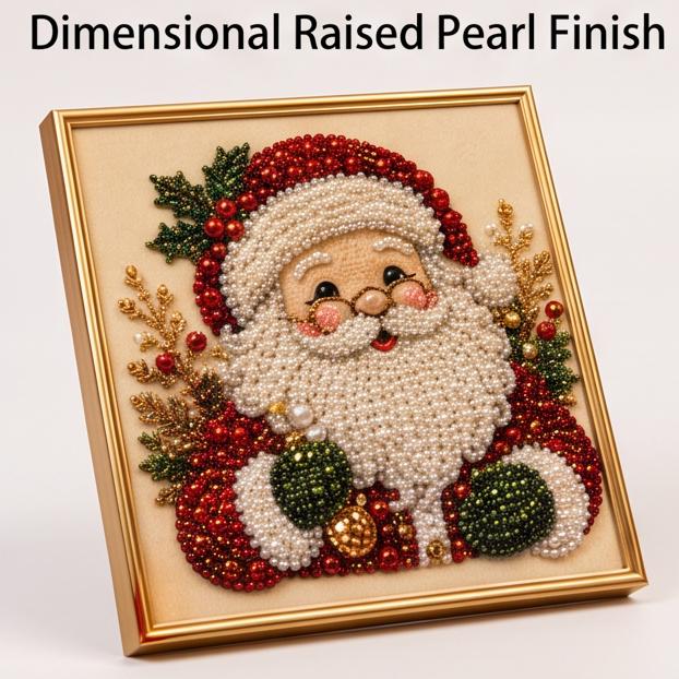 Christmas Pearl Diamond Painting Kit with Pre-Framed Canvas,  DIY Round Gemstone Beads Art Craft Set for Adults Beginners, Holiday Home Decor Wall Ar