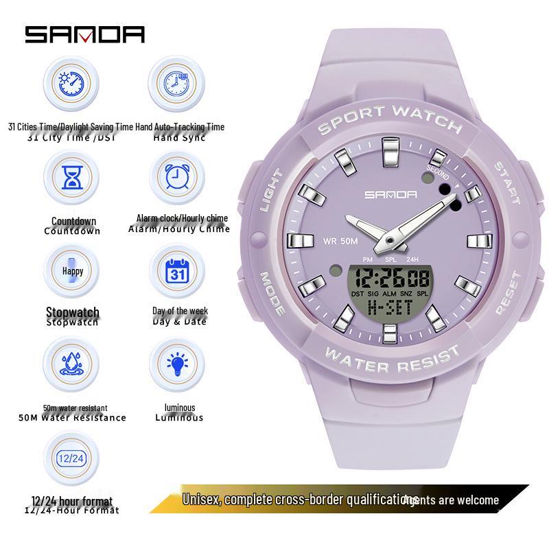 SANDA Водонепроницаемые повседневные наручные часы Dopamine Trend для мужчин и женщин