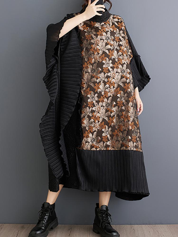 Xitao Gauze Patchwork Batwing Sleeve Dresses HJF5116