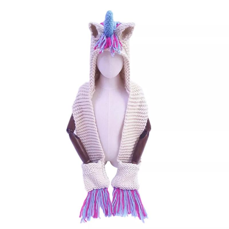 Cute Colorful Unicorn Hats For Kids Cozy Knitted Capes Handmade Scarves Winter Accessories