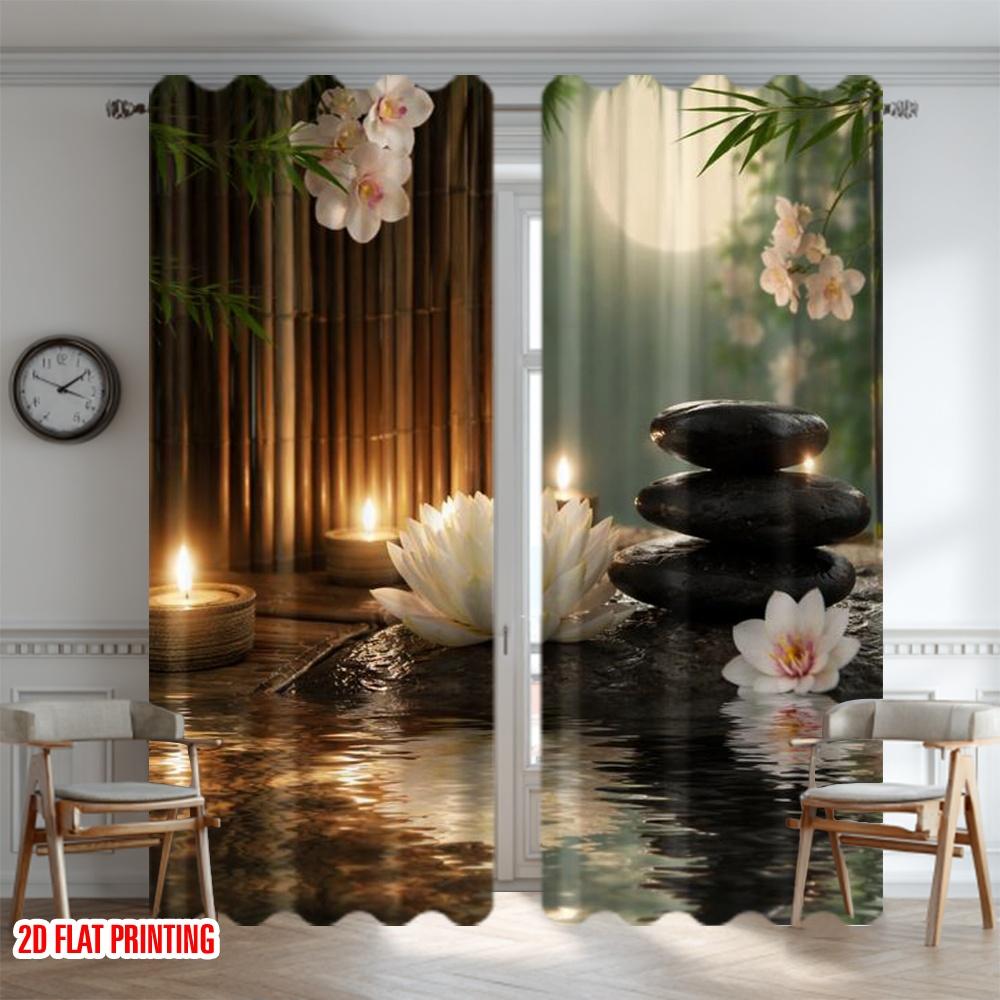 2D flat printing 2pcs Curtain Curtains Zen Spa Serenity Digital Printed Polyester Drapes Family Party Use for Indoor