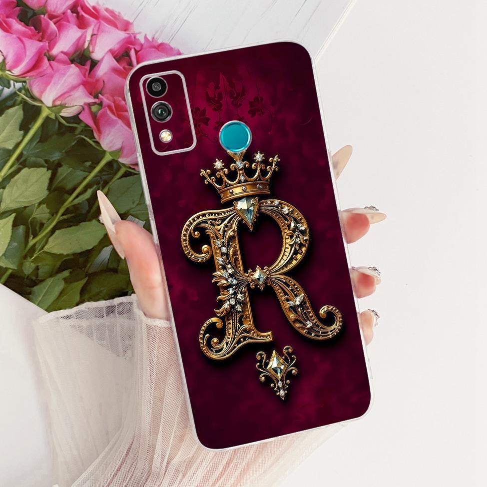Чехол для Honor 9X Lite Прозрачный Роскошный Буквы от A до Z Модная Корона 2D Рисунок Мягкий Чехол Для Honor JSN-L21 JSN-L22 JSN-L23