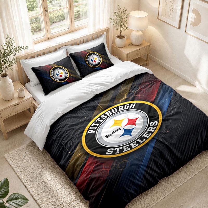 Bedding Set 1 Duvet Cover 2 Pillowcases Pittsburgh Steelers Print Bedroom Home Decoration