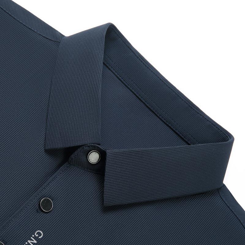 Мужская рубашка поло с лацканами, с коротким рукавом, повседневная, деловая, высококлассная вафельная рубашка поло, однотонная