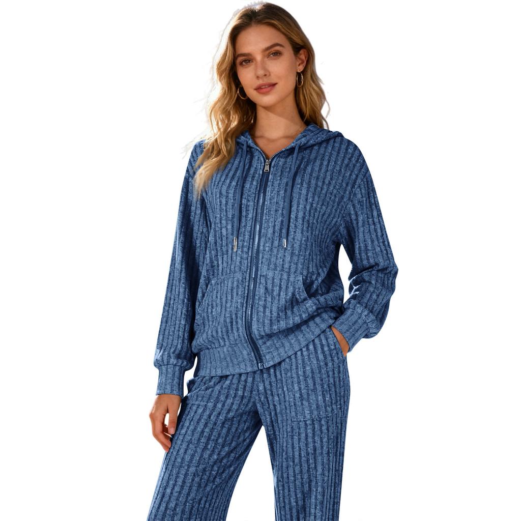 Женские спортивные костюмы из 2 предметов: худи на молнии с капюшоном и карманами и брюки с эластичной талией, мягкий эластичный осенне-зимний наряд